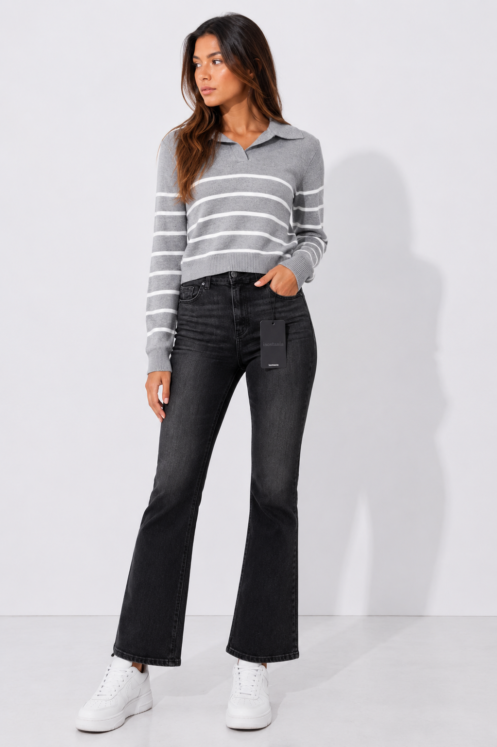 Sweater rayado cuello polo